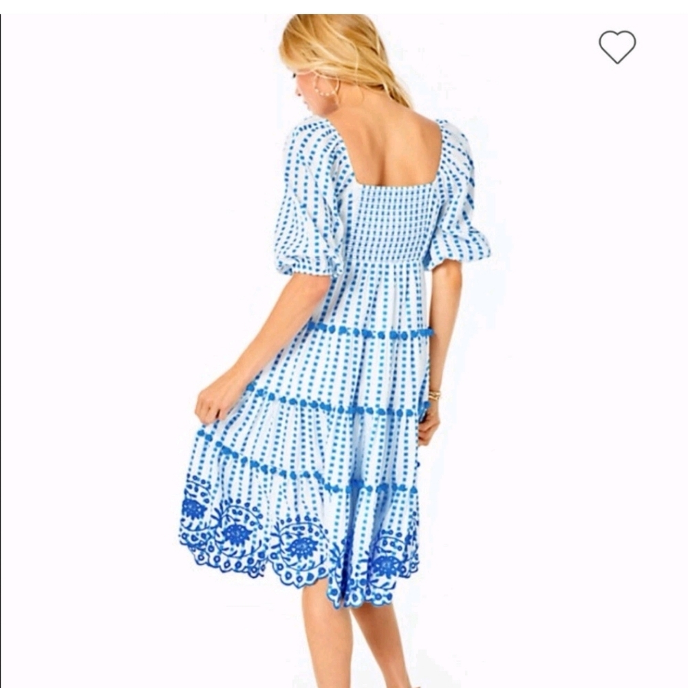 LILLY PULITZER SIDNEY MIDI DRESS BLUE FLARE GINGHAM STRIPE JACQUARD SIZE 8 - Picture 7 of 7